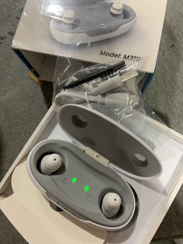 Photo 1 of OTC Hearing Aids for Seniors - Hearing Aids with Digital Chips, Supermini Rechargeable Hearing Amplifiers Invisible with 16-Channel Sound Processing 3 Volume and 80H Wireless Charging Case (White)