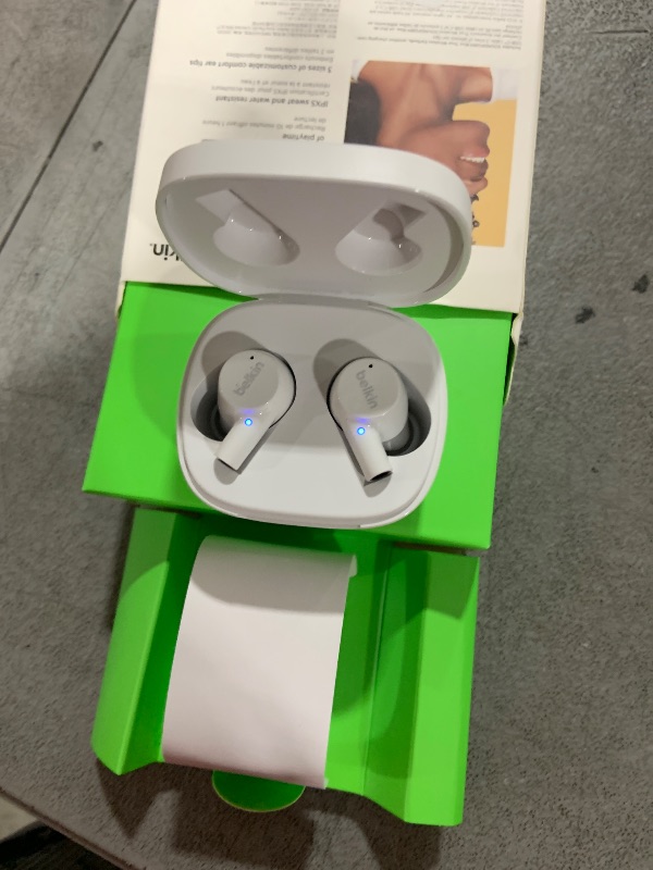 Photo 1 of Belkin SoundForm Rise True Wireless Ear Buds with Wireless Charger Case, Dual Microphone, IPX5 Water Resistant Earbuds, Bluetooth Headphones, Compatible with iPhone, Galaxy, and More - White