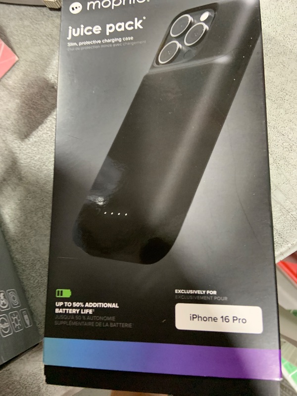 Photo 1 of mophie Juice Pack Battery Case for iPhone 16 Pro - Slim Charging Case, Magnetic Back for Wallets & Mounts, +50% Extra Battery Life, Enhanced 6-Foot Drop Protection, Sustainable Material, Black