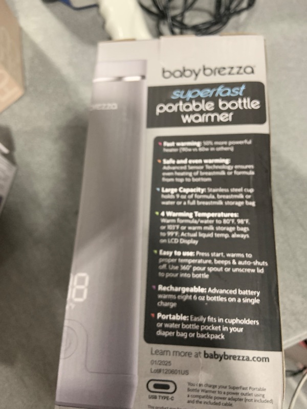 Photo 1 of Baby Brezza Superfast Portable Baby Bottle Warmer – 67% Faster - Travel Breastmilk Warmer and Formula Warmer - Safe, Even Heating - Up to 9oz - No Adapters, Grey