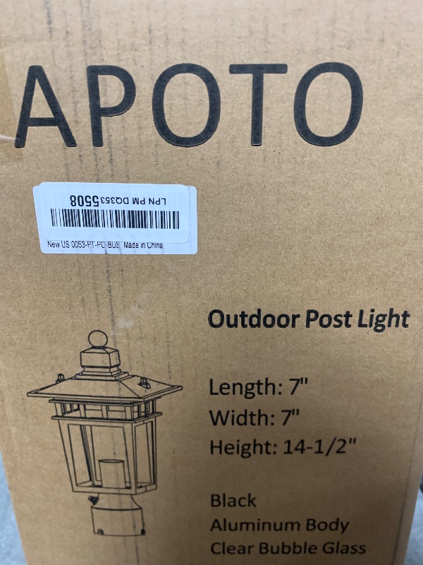 Photo 1 of APOTO Dusk to Dawn Outdoor Post Lights,Black Waterproof Lamp Post Light Fixture, Aluminum Lamp Posts Outdoor Lighting Pole Lantern for Outside Yard Patio Pathway Garden Deck, Hard Wired,1-Pack