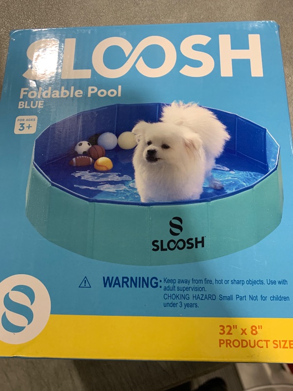 Photo 1 of Sloosh Foldable Dog Kiddie Pool - Portable Hard Plastic Doggie Swimming Pool, Anti-Slip Collapsible Pets Bath Tub Suitable for Kids Indoor Outdoor Backyard Use (32" x 8", Blue)