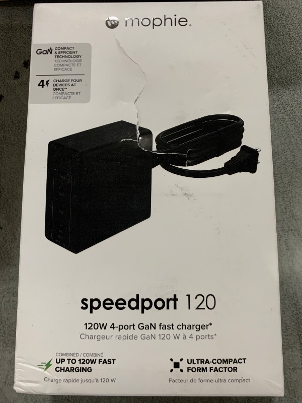 Photo 1 of Mophie speedport 120 USB-C Charger GaN 120W, 4-Port Fast Compact Wall Charger for MacBook Pro/Air, iPad Pro, Samsung Galaxy S25/S24, Dell XPS 13, Google Pixel 9, iPhone 14/13/12 Pro, and More - Black
