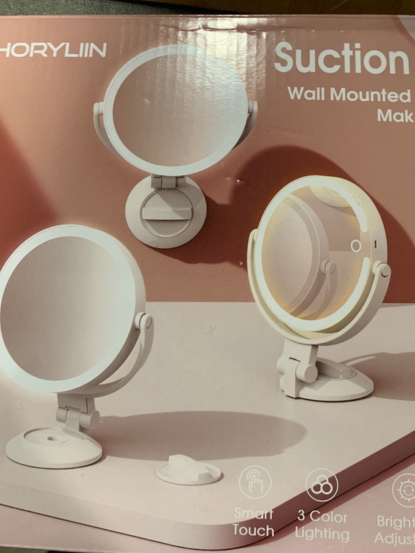 Photo 1 of 10X/1X Makeup Mirror with Lights and Magnification, 7.1” Wall Mounted Desktop Double-sided Magnifying Mirror with Suction Cup, 360°Swivel Rechargeable Travel Vanity Mirror with 3 Colors & Dimmable