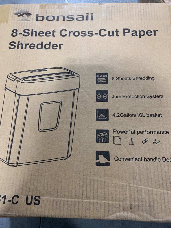 Photo 1 of Bonsaii Paper Shredder, 8-Sheet Crosscut Shredder with 4.2 Gallon Bin Shred Credit Card/Mail/Staple/Clip, P-4 Security Level Document Shredder with Handle for Home Office (C261-C)