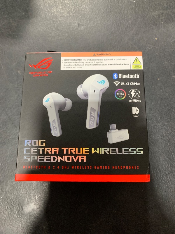 Photo 1 of ASUS ROG Cetra True Wireless Gaming Headphones (2.4 GHz & Bluetooth 5.3, ROG SpeedNova, 24-bit 96 kHz Audio, Bone-Conduction AI Microphones, Adaptive ANC, 46-Hour Battery Life)- Moonlight White