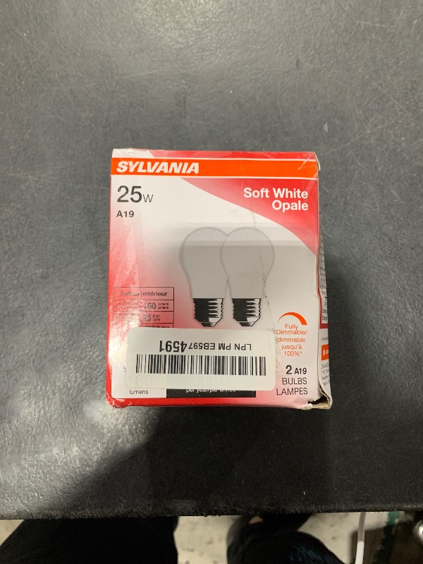 Photo 1 of SYLVANIA Incandescent Light Bulb, 25W A19, Dimmable, Medium Base, 160 Lumens, 2850K, Soft White - 2 Count(Pack of 1)(10562)