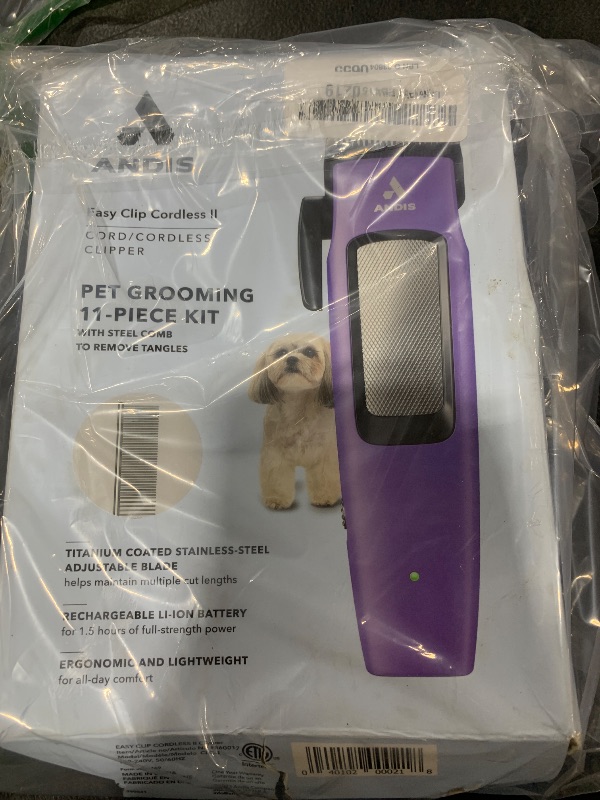 Photo 1 of Andis Easy Clip Adjustable Blade Cordless II Dog Clipper, 10 Piece Kit, Lithium-Ion Battery, Purple, 560017