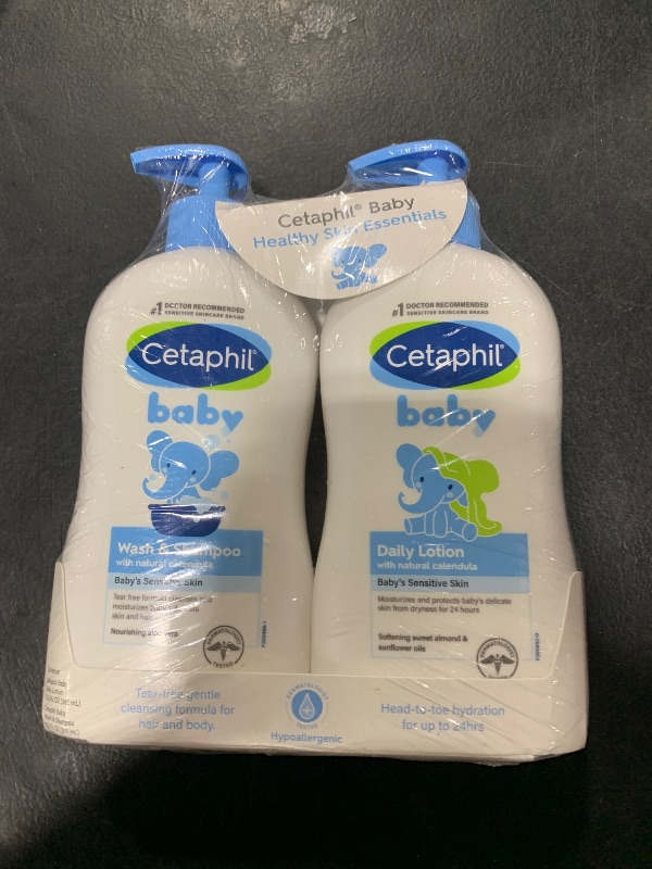 Photo 1 of Cetaphil Baby Wash & Shampoo Plus Body Lotion, Healthy Skin Essentials, Head to Toe Hydration for up to 24 Hours, for Delicate, Sensitive Skin, 2-Pack,White