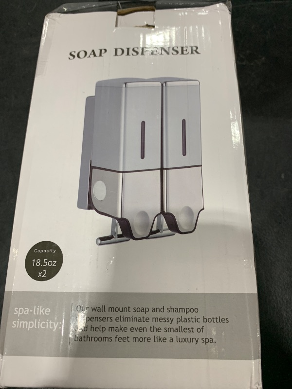 Photo 1 of EHORIA 2-in-1 Quadrate Dispensers for The Shower,Shower soap Dispenser,Conditioner Dispenser, Shampoo Dispenser,No Drilled Wall Mounted Distributor,Hotel,Bathroom,Home (Double, White)