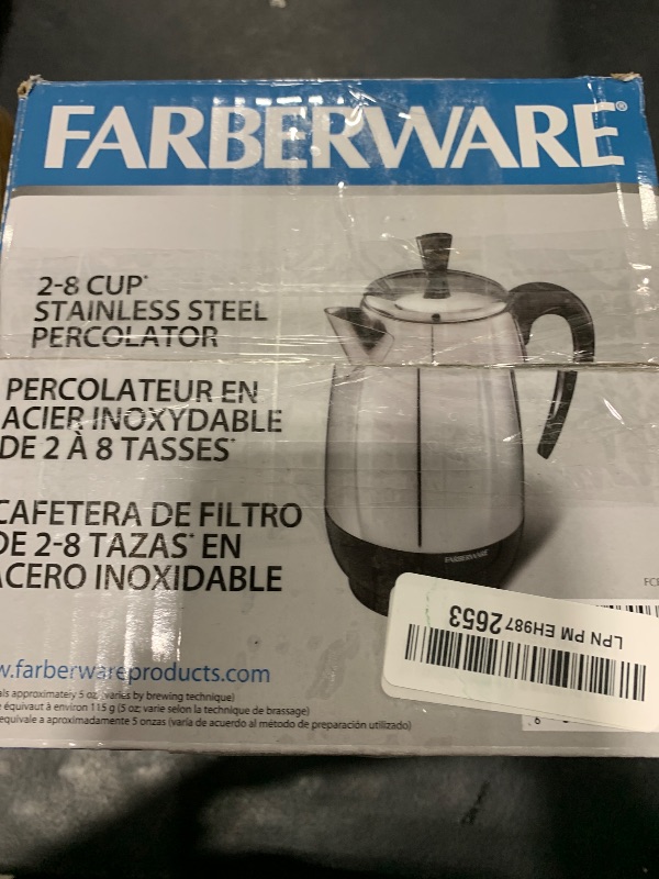 Photo 1 of Farberware Electric Coffee Percolator, Stainless Steel Basket, Automatic Keep Warm, No-Drip Spout, 8 Cup