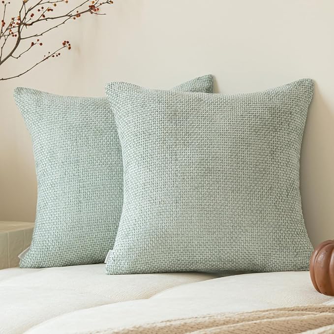 Photo 1 of a moment Light Green Chenille Throw Pillow Covers 20x20 Inch Pack of 2 Modern Decorative Throw Pillow Covers Farmhouse Cross Covers Home Decor for Sofa Bedroom Living Room Spring
