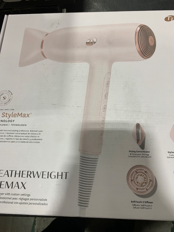 Photo 1 of T3 Featherweight StyleMax Professional Ionic Hair Dryer with Custom Heat Automation & 4 Attachments, Fast Drying, Lightweight with 5 Heat & 3 Speed Settings, 2 Concentrators, Diffuser & Smoothing Comb