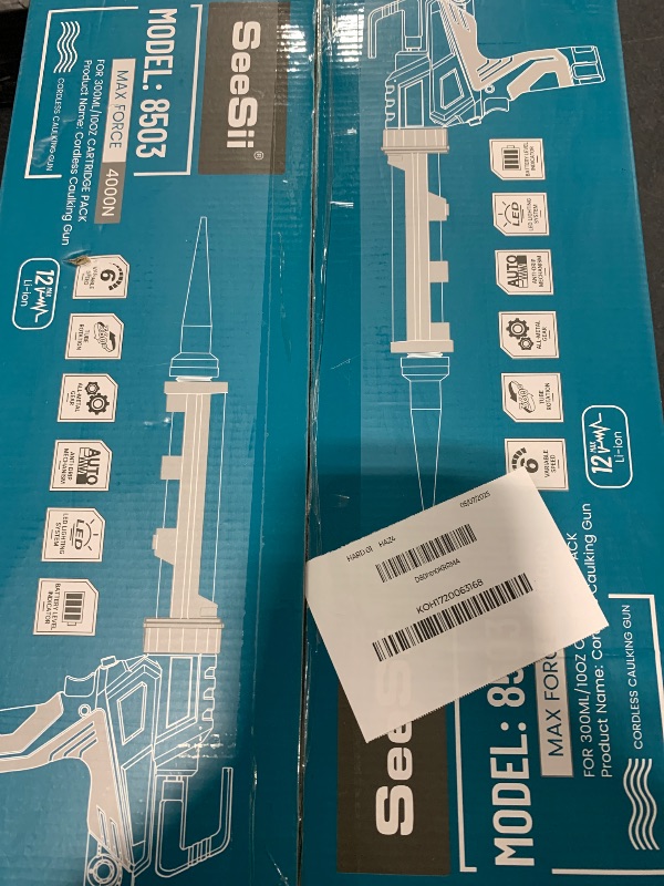 Photo 1 of Seesii Electric Caulking Gun, 10oz Cordless Caulking Gun with 2x 2000mAh Battery, Stepless Speed, Anti-Drip, LED Light, 12V Battery Powered Caulk Gun for Filling, Sealing (Sky Blue)