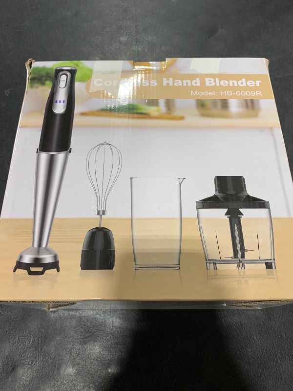 Photo 1 of Cordless Immersion Blender Handheld, Rechargeable 4 In 1 Electric Hand Blender Stick Blender Variable Speed with Chopper, Beaker, Whisk, Stainless Steel Blade for Soup, Baby Food, Smoothies