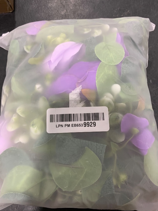 Photo 1 of TOCHGREEN 2 Pack 13Ft Artificial Eucalyptus Flower Garland with Purple Roses, Fake Rose Flower Greenery Garland Floral Vines for Wedding Home Party Table Runner Decor (Purple, 2PCS)