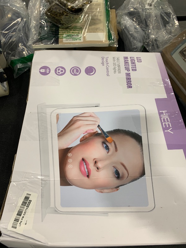 Photo 1 of HIEEY Vanity Mirror with Lights, Lighted Makeup Mirror, Three Color Lighting Modes, and 5X Magnification Mirror, Smart Touch Control, 360°Rotation (17.4" x 13.5" White,Gift Box)