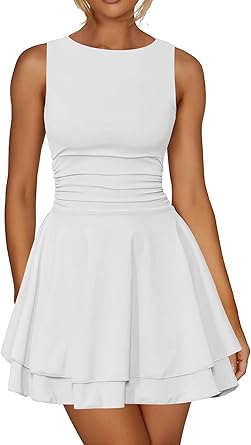 Photo 1 of Kaximil Women's Ruffle Hem Boat Neck Mini Dress Sleeveless Ruched Corset Short Party Dresses S