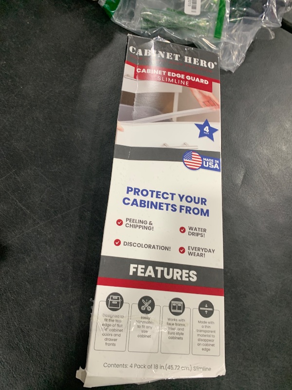 Photo 1 of Cabinet Hero Slimline Cabinet Edge Protector - Prevents Chipping, Wear, Discoloration - Drawer Edge Guard, Bumper for Drawer - Easy Slip-On Installation - 3/4" Thick, 18" Length, Clear, Pack of 4