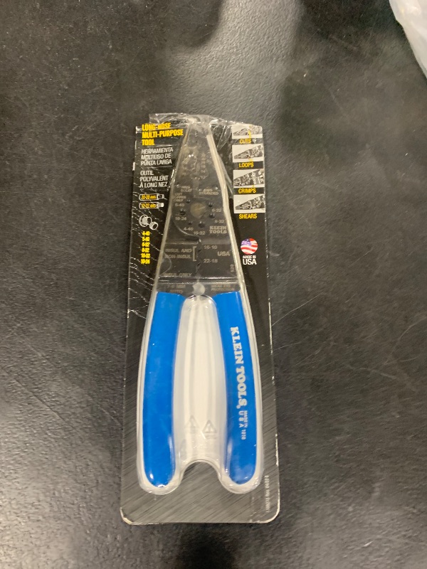 Photo 1 of Klein Tools 1010 Multi Tool Long Nose Wire Cutter, Made in USA, Wire Crimper, Stripper and Bolt Cutter Multi-Purpose Electrician Tool, 8-Inch Long