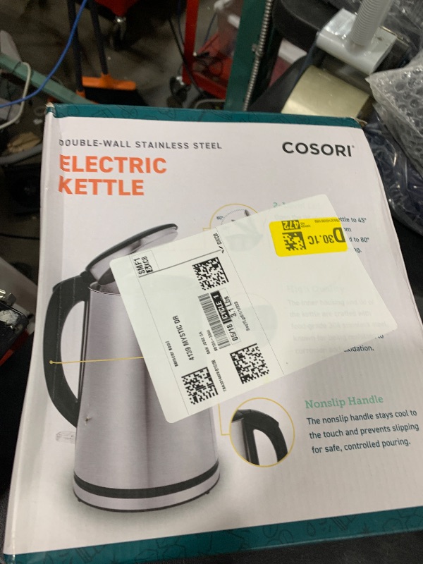 Photo 1 of COSORI Electric Kettle, Cool-Touch Double Wall Stainless Steel Insulated, Automatic Shut Off & Boil-Dry Protection, Durable Tea Kettle Boiler & Heater, 1.5L/1500W, Silver