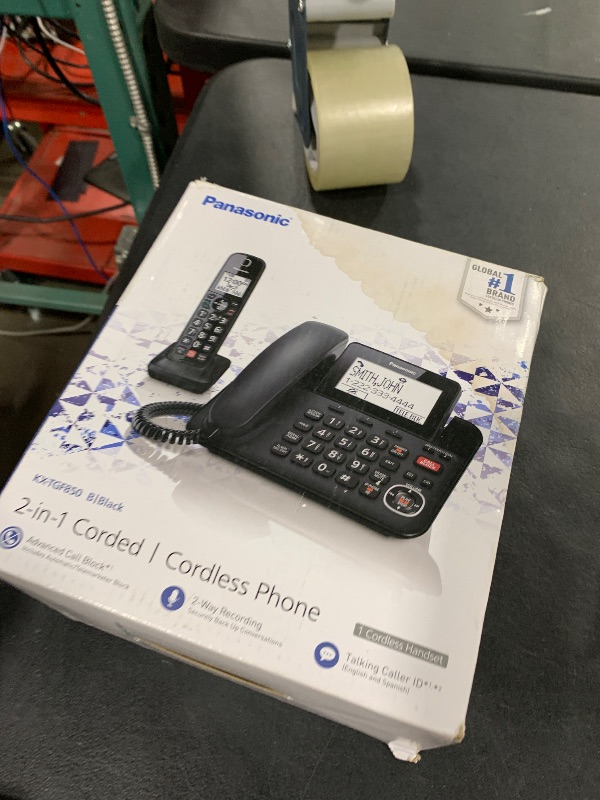 Photo 1 of Panasonic Corded/Cordless Phone with Advanced Call Block, 2-Way Recording and Digital Answering Machine, 1 Handset Expandable up to 6 Cordless Handsets - KX-TGF850B (Black)
