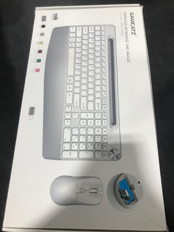 Photo 1 of GAMCATZ Ergonomic Wireless Keyboard and Mouse with Wrist Rest?Phone Holder - 2.4GHz Full-Sized Low-Profile Quiet Gold Wireless Mouse and Keyboard Combo for Computer, Laptop, PC, Mac-Gold