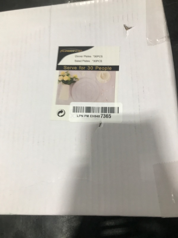 Photo 1 of FLOWERCAT 60PCS White Plastic Plates - Heavy Duty White Disposable Plates for Birthday Party/Wedding -serve for 30 guests Include 30PCS 10.25" Dinner Plates & 30PCS 7.5" Dessert Plates for Party