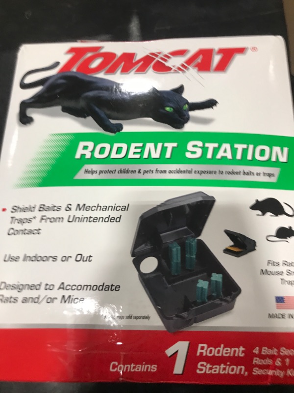 Photo 1 of Tomcat Rodent Station, Includes 1 Rodent Station with 4 Bait Securing Rods and 1 Security Key - Fits Rat or Mouse Sized Traps (Baits & Traps Sold Separately) - Use Indoors or Outdoors