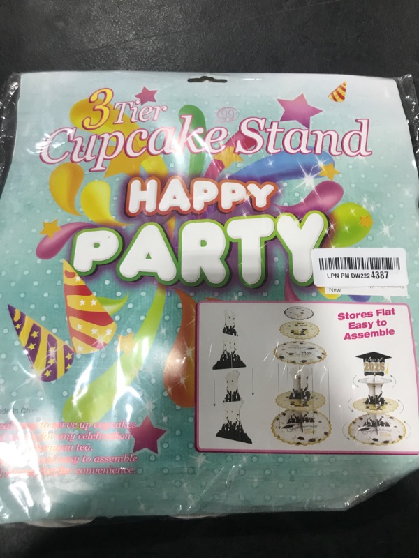 Photo 1 of Set of 2 Graduation Cupcake Stand for 50 Cupcakes Black Gold Graduation Cap Decorations Cardboard Cake Dessert Holder Tower for Class of 2025 Congrats Grad Party Supplies