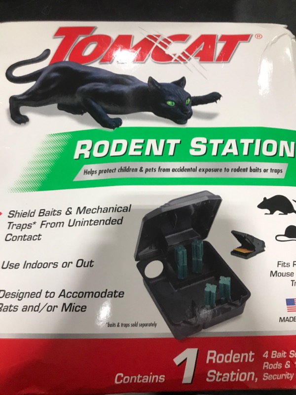 Photo 1 of Tomcat Rodent Station, Includes 1 Rodent Station with 4 Bait Securing Rods and 1 Security Key - Fits Rat or Mouse Sized Traps (Baits & Traps Sold Separately) - Use Indoors or Outdoors