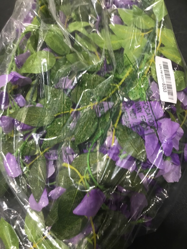 Photo 1 of DearHouse 4Pcs 6.6Ft/Piece Artificial Flowers Silk Wisteria Garland Artificial Wisteria Vine Rattan Silk Hanging Flower for Home Garden Outdoor Ceremony Wedding Arch Floral Decor(Light Purple)