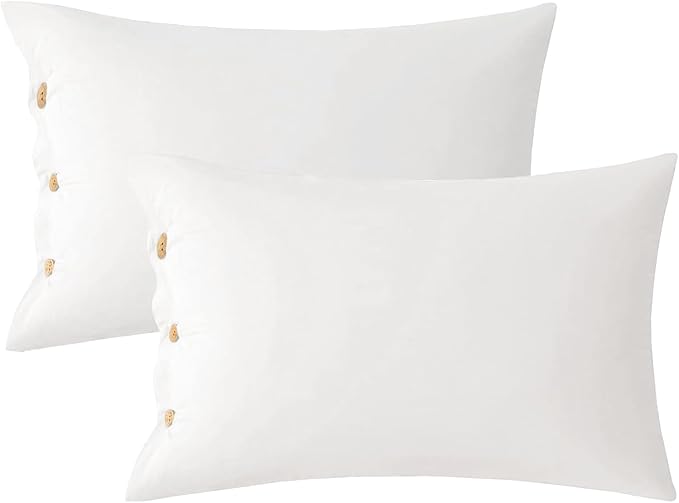 Photo 1 of JELLYMONI Pillowcases Standard Set of 2 Cotton Button Pillow Covers 20×26in Cream White Bed Pillow Cases 100% Washed Cotton Soft Breathable (Pillows are not Included)
