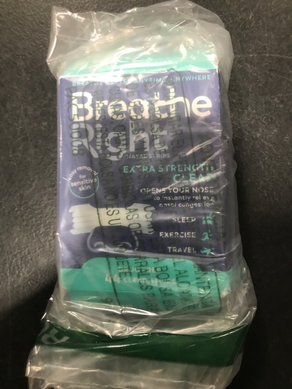 Photo 1 of Breathe Right Nasal Strips | Extra Strength | Clear | For Sensitive Skin I Drug-Free Snoring Solution & Nasal Congestion Relief Caused by Colds & Allergies | 44 Count (Packaging May Vary)