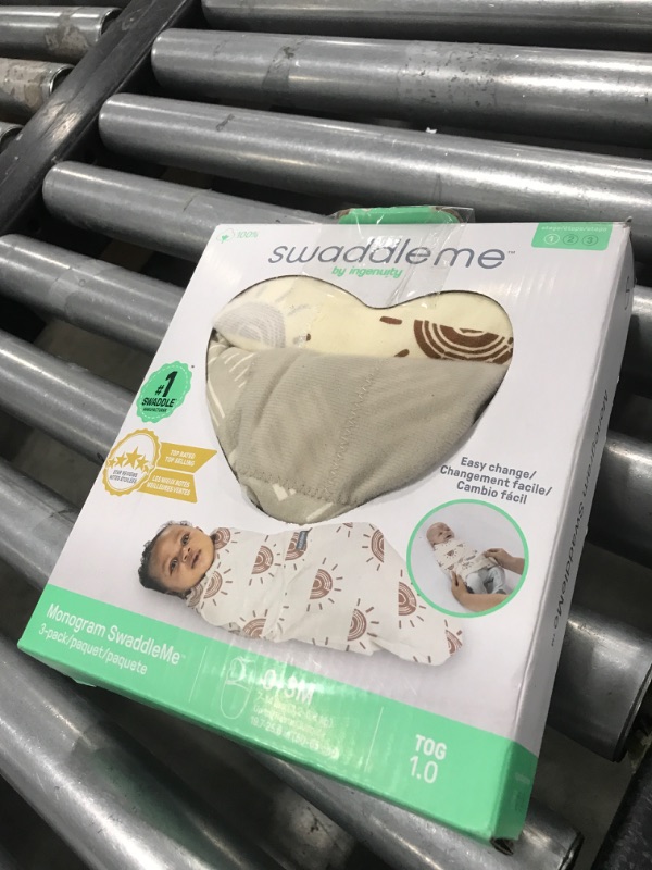 Photo 1 of SwaddleMe by Ingenuity Monogram Collection Baby Swaddle, 100% Cotton, Improves Sleep & Calms Startle Reflex, 0-3 Months, Pocket Fold Design for Easy Changes, 1.0 TOG, 3-Pack - Rising Sun