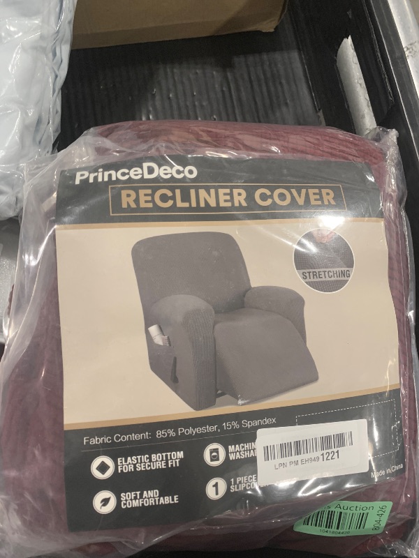 Photo 1 of PrinceDeco Recliner Chair Cover Stretch 1 Piece Recliner Slipcover Furniture Protector with Elastic Bottom Chair Slipcover with Side Pocket Thick Soft Small Checked Jacquard Chair Cover, Burgundy