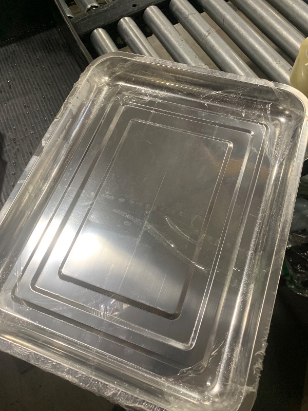 Photo 1 of RooTrimmer 5 Pack Large Stainless Steel Seedling Trays, Heavy Duty Metal Water Catch Trays for Nursery Pots-Transplant, Seed Germination & Propagation Flats (17.5 inch×13.56 inch, 1.18" Height)