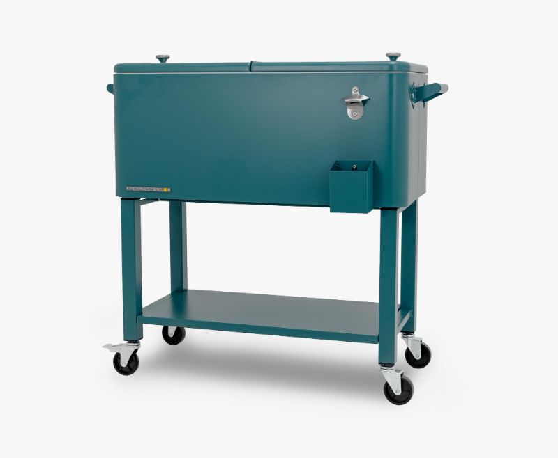 Photo 1 of Permasteel 80-Qt Outdoor Patio Cooler with Removable Basin, Outside Beverage Cooler Cart, Rolling Cooler with Wheels and Handles, White