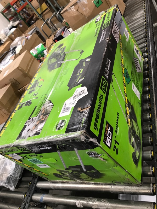 Photo 1 of Greenworks 60V 21” Cordless (Push) Lawn Mower (LED Lights + Aluminum Handles), 5.0Ah Battery and Rapid Charger