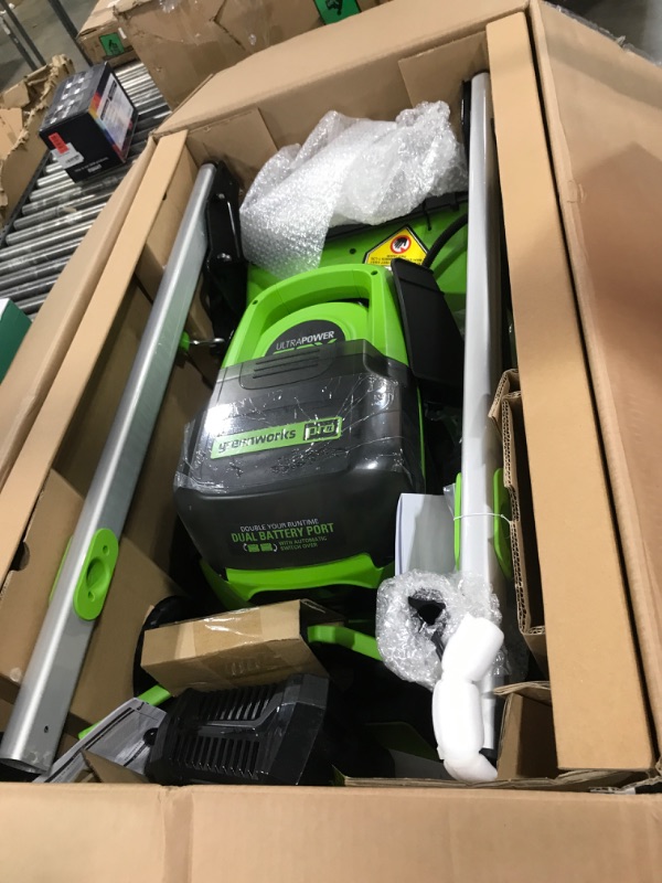 Photo 1 of Greenworks 60V 21” Cordless (Push) Lawn Mower (LED Lights + Aluminum Handles), 5.0Ah Battery and Rapid Charger