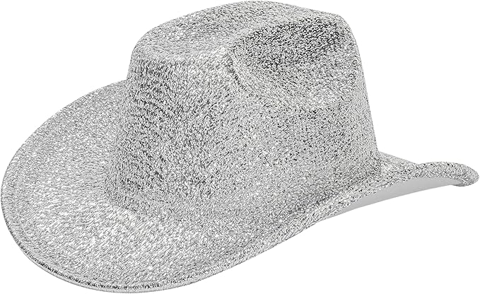 Photo 1 of DAJOOEE Cowgirl Hat with Heart Sunglasses Glitter Cowboy Hat for Women Cosplay Bachelor Party Costume Hats (Silvery)