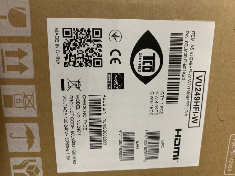 Photo 1 of ASUS 24” (23.8 inch viewable) 1080P Eye Care Monitor (VU249HFI-W) - Full HD, IPS, 100Hz, SmoothMotion, Adaptive Sync, Nano-ion, Eye Care Plus, VESA Wall Mountable, 3 yr Warranty
