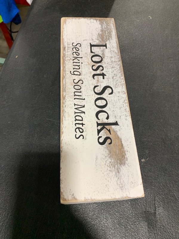 Photo 1 of Farmhouse Lost Socks Storage Funny Laundry Sign Wooden Storage Basket Laundry Room Decor (11.02 x 3.54 x 3.54 Inch)