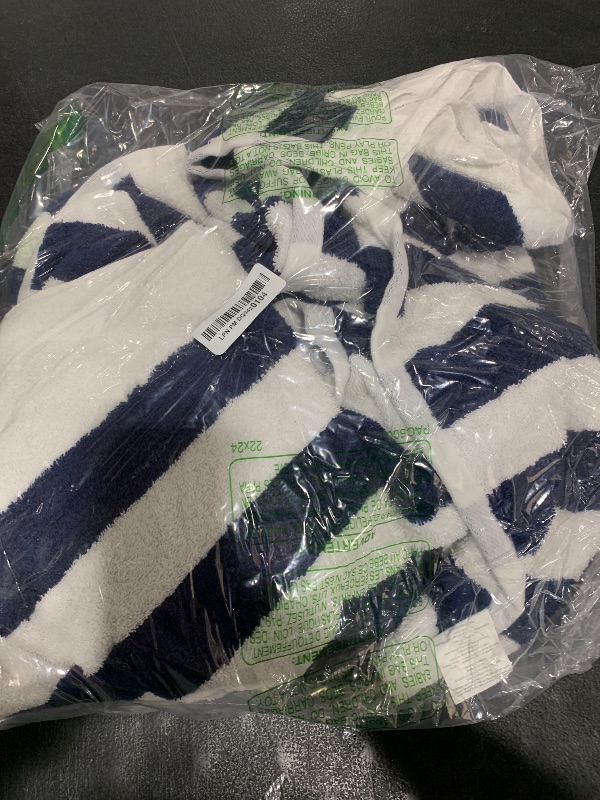 Photo 1 of Amazon Basics 100% Cotton Terry Absorbent Cabana Stripe Pool & Beach Towels, Soft, Large, and Thick, 2-Pack, Navy Blue, 30 in x 60 in