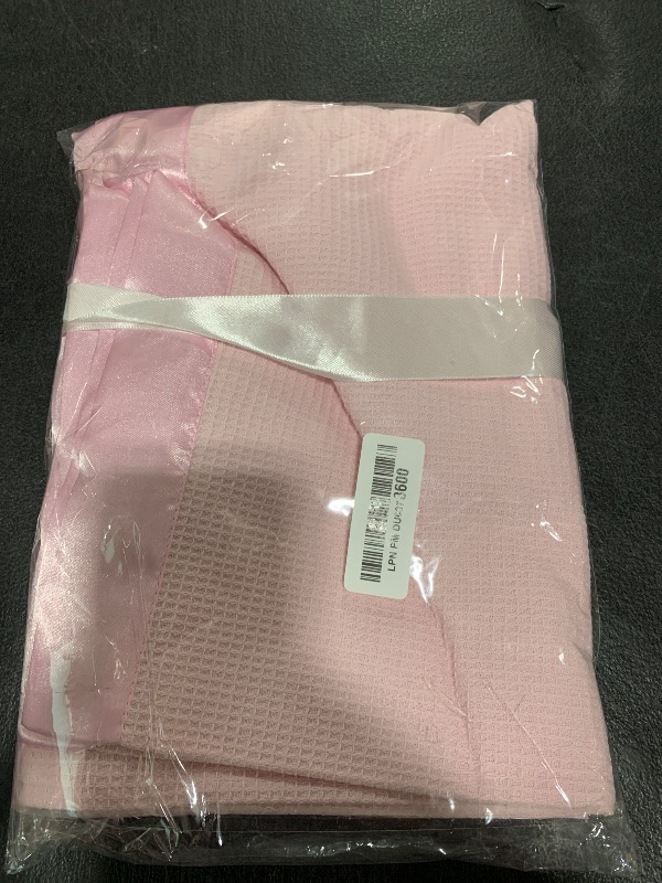 Photo 1 of Thermal Waffle Weave Baby Blanket with Satin Nylon Trim (pink)