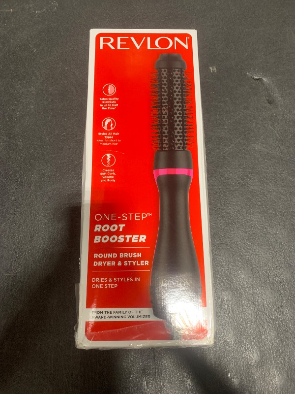 Photo 1 of REVLON One-Step Hair Dryer and Styler - Root Booster Round Brush for Styling, Dryer Brush for Fast and Easy Salon-Quality Blowout, More Shine and Less Frizz (1-1/2 in)