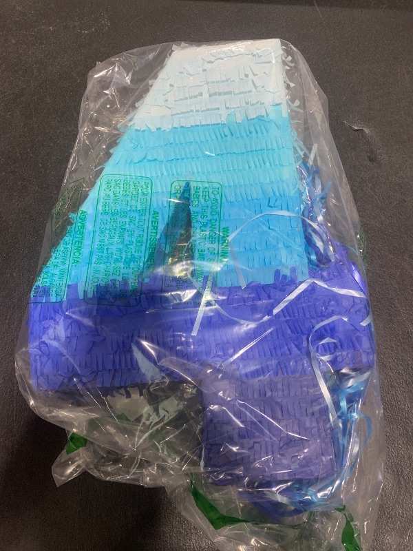 Photo 1 of BLUE PANDA Number 4 Pull String Pinata for Boys, 4th Birthday Party Decorations, Ombre Blue (16.5 x 12 x 3 In)