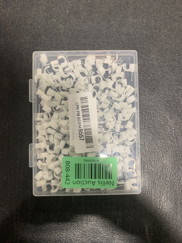 Photo 1 of 200 Pieces Cable Clips White Wire Nail Clips Ethernet Cable Wire Nails Tacks Clips Cable Management Wire Wall Clips Cord Holder 7mm Nail Cable Clips Round Coaxial Cable Clamps Cords Staples (White)