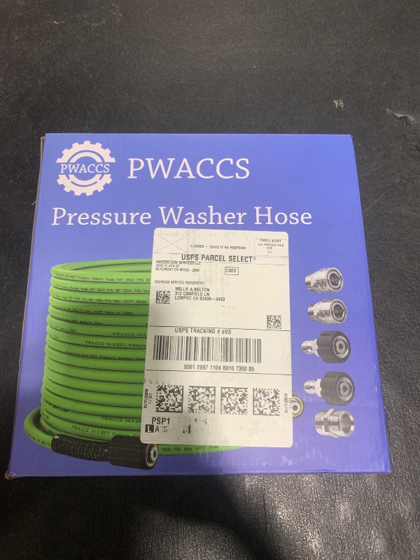 Photo 1 of PWACCS Pressure Washer Hose 50 FT x 1/4", Power Washer Hose Kink Resistant, Universal High-Pressure Washing Extension Hoses Replacement, Compatible with M22 Stainless Steel Fittings, 3600 PSI, Green