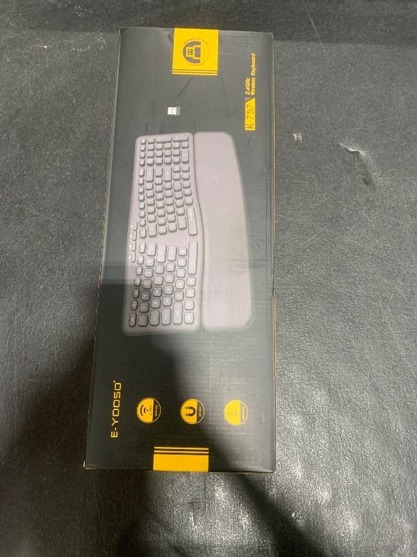 Photo 1 of E-YOOSO Ergonomic Wireless Keyboard, Computer Keyboard with Detachable Wrist Rest, Split Design, Multimedia Hotkeys, 2.4GHz Ergo Cordless Keyboard for Laptop, PC, Mac, Windows
